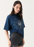 Metallic Flower Printed Navy Blue T-shirt