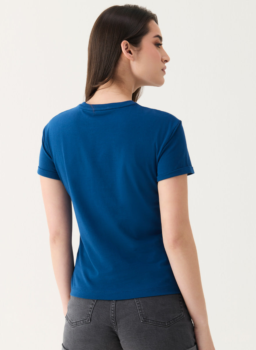 Teal Blue Basic Crew Neck T-shirt