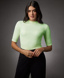 Short Sleeve High Neck Rib Top- Electric Green