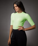 Short Sleeve High Neck Rib Top- Electric Green