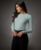 Long Sleeve Round Neck Rib Top- Pale Blue