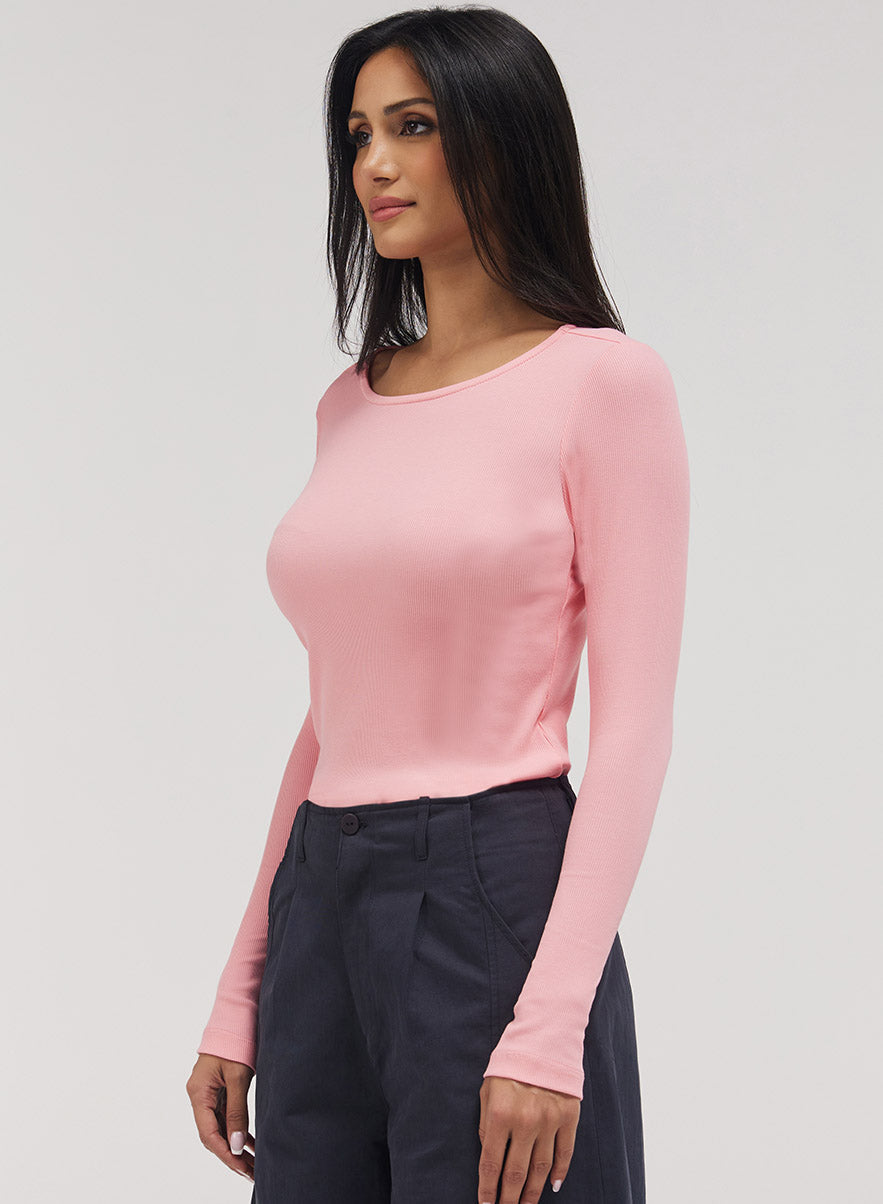 Rib Long Sleeve Top - Peach Pink
