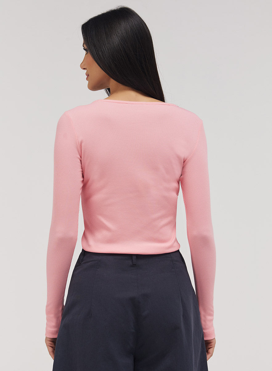 Rib Long Sleeve Top - Peach Pink
