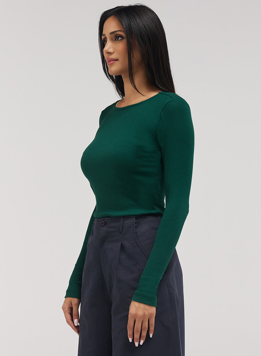 Rib Long Sleeve Top - Dark Green
