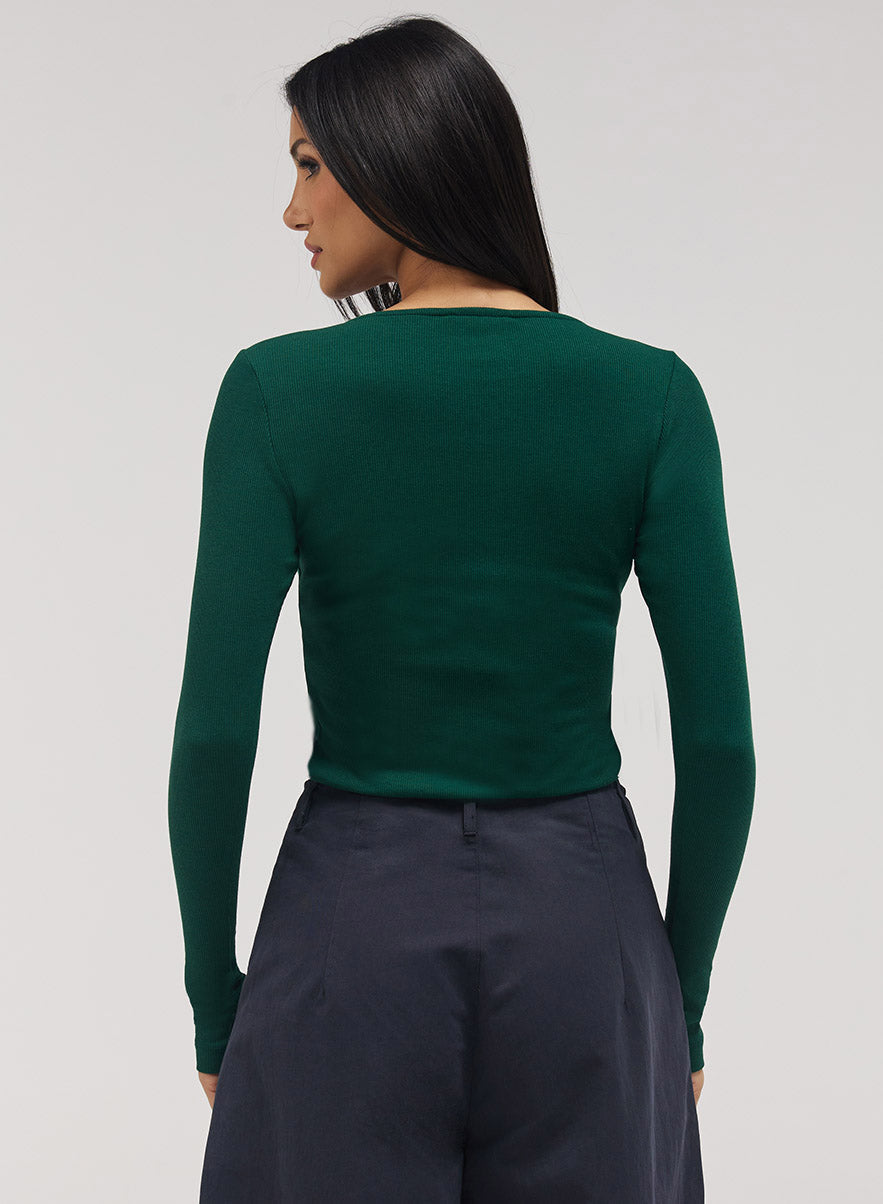 Rib Long Sleeve Top - Dark Green
