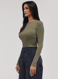Rib Long Sleeve Top - Khaki
