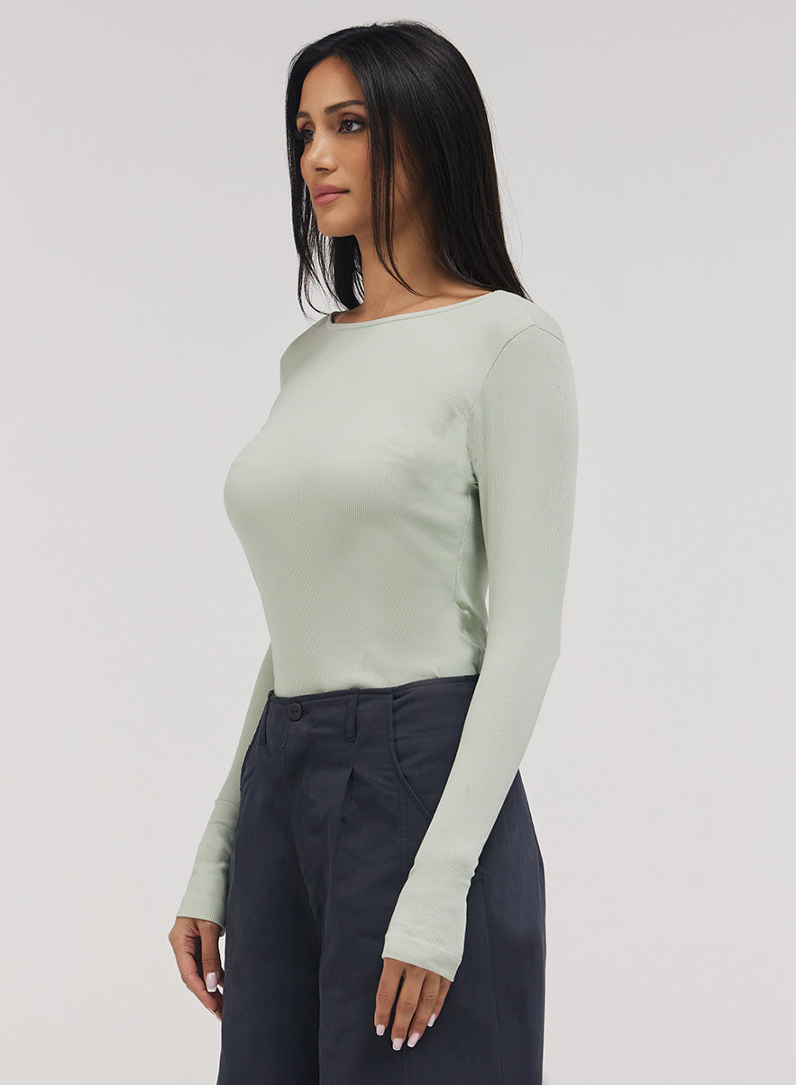 Rib Long Sleeve Top - Baby Green
