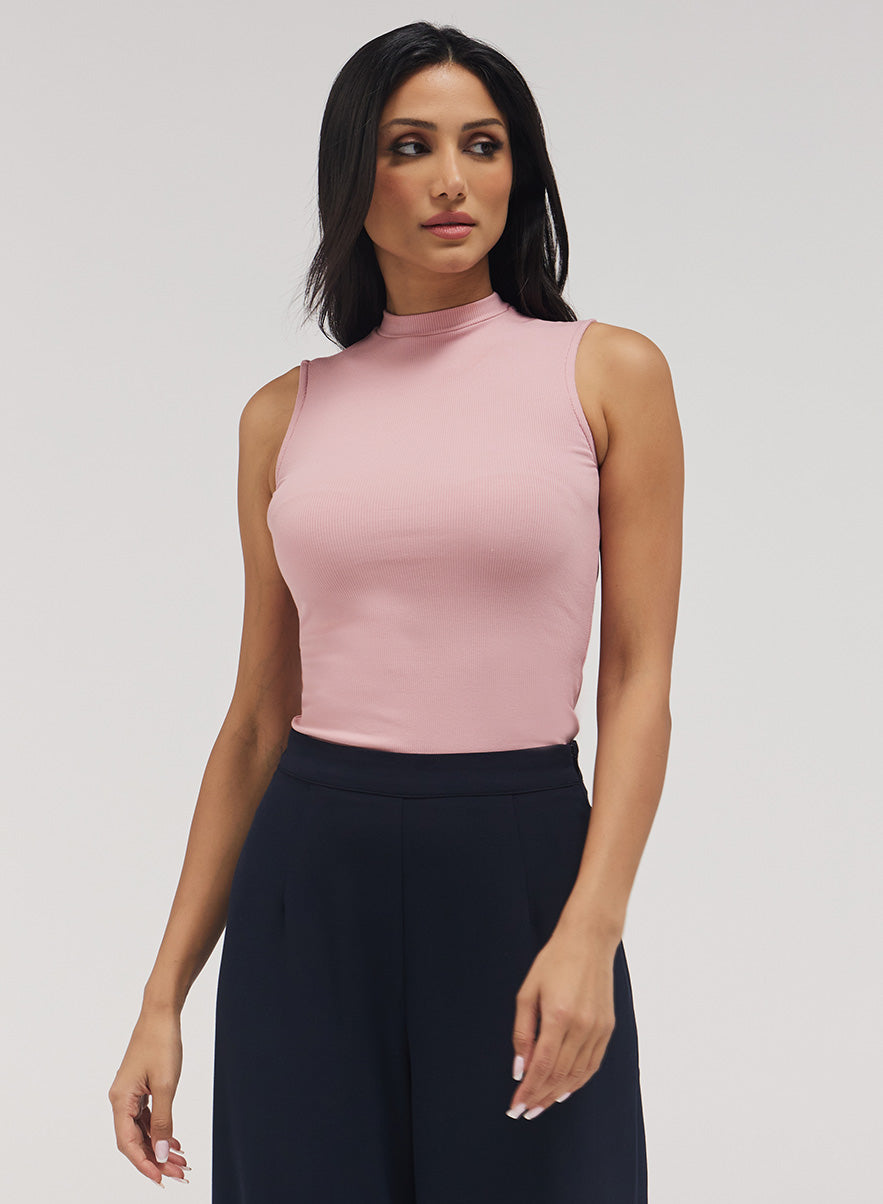Rib Skinny Top - Salmon Pink
