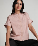 Crop Turn Up Sleeve Cotton Brown Shirt