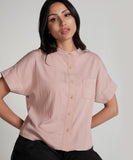 Crop Turn Up Sleeve Cotton Brown Shirt