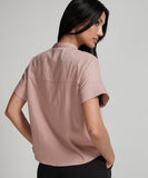Crop Turn Up Sleeve Cotton Brown Shirt