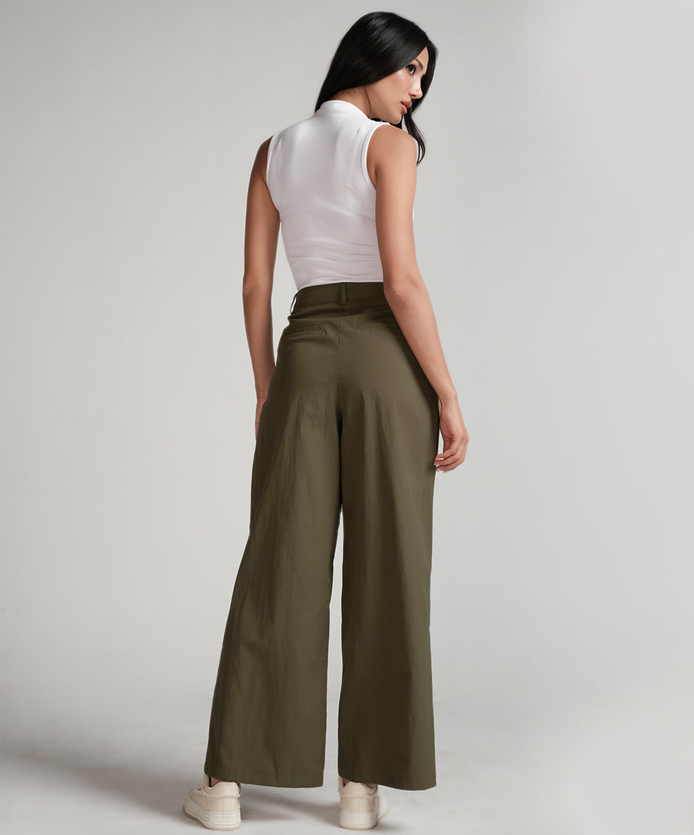 Flared Comfy Side Pocket Green Pant