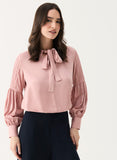 Pintucked Lantern Long Sleeve Top