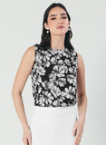 Sleeveless Printed Black & White Shirt