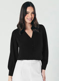 Slender V Neck Black Chiffon Top