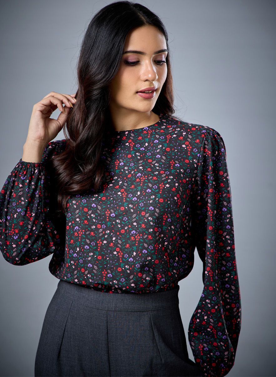 Long Sleeve Round Neck Printed Top