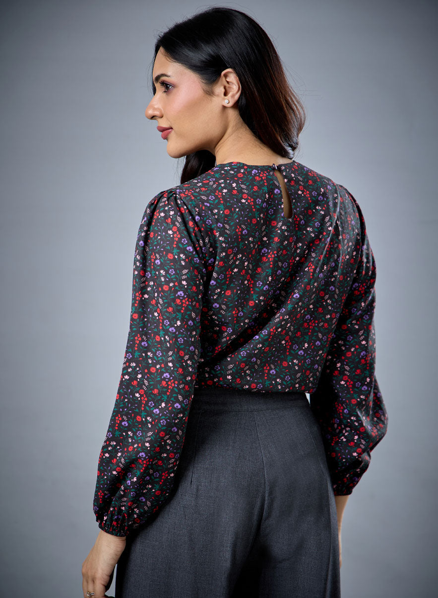 Long Sleeve Round Neck Printed Top