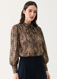 Long Sleeve Printed Frilled Collared Top