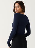 Long Sleeve Ponte Top - Navy Bue