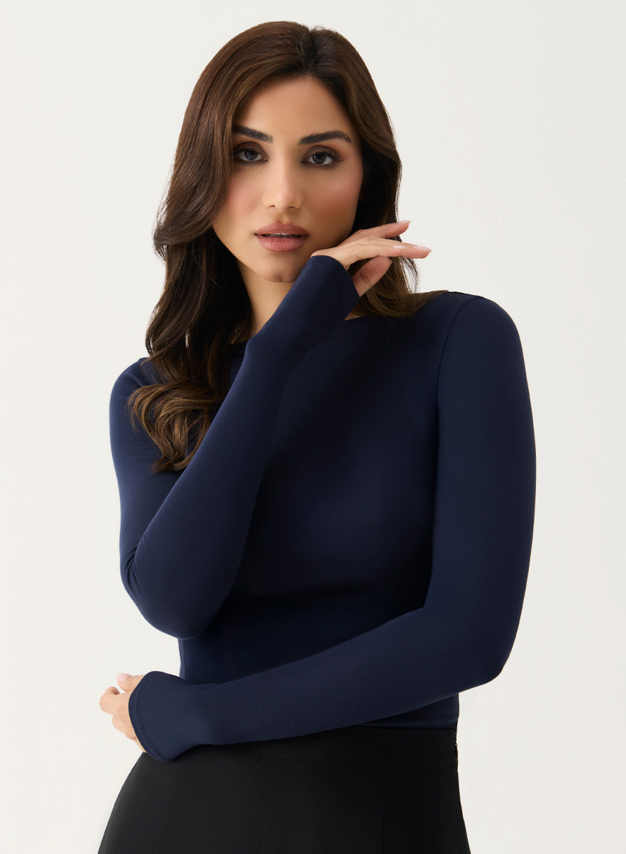 Long Sleeve Ponte Top - Navy Bue