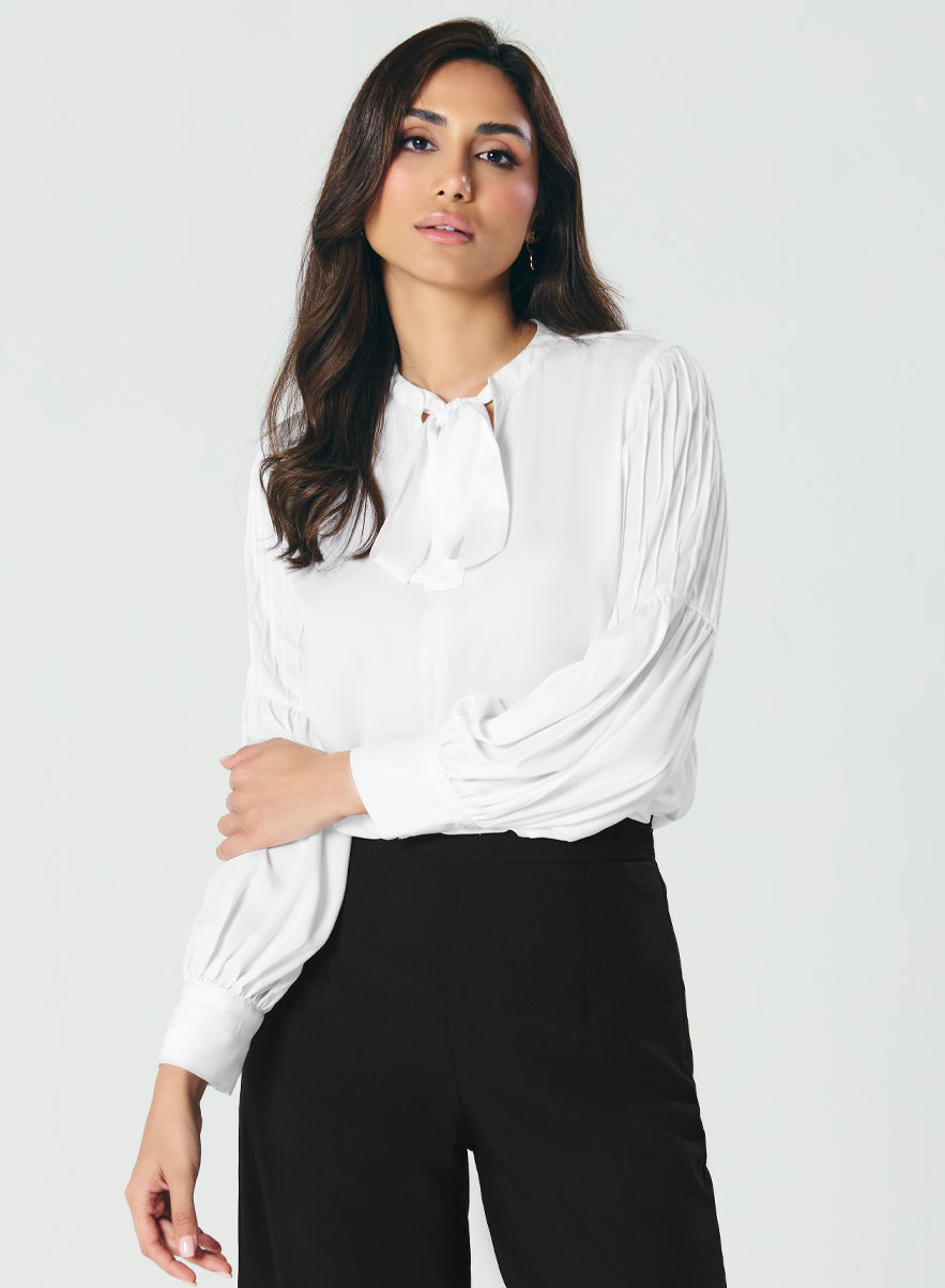 Pintucked Lantern Long Sleeve  Top