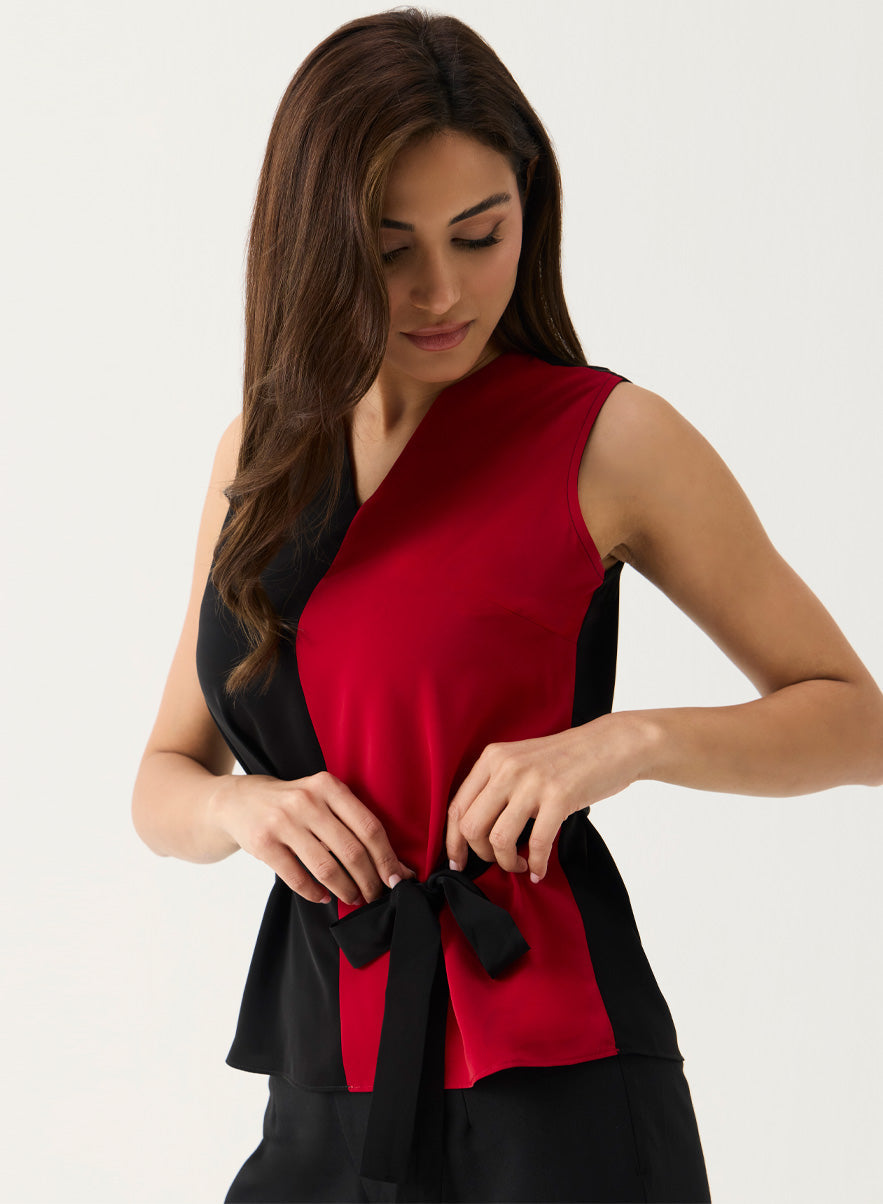 Two Tone Chiffon Sleeveless Top