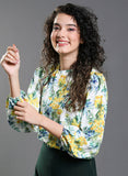 Yellow Floral Elastic Sleeve Top