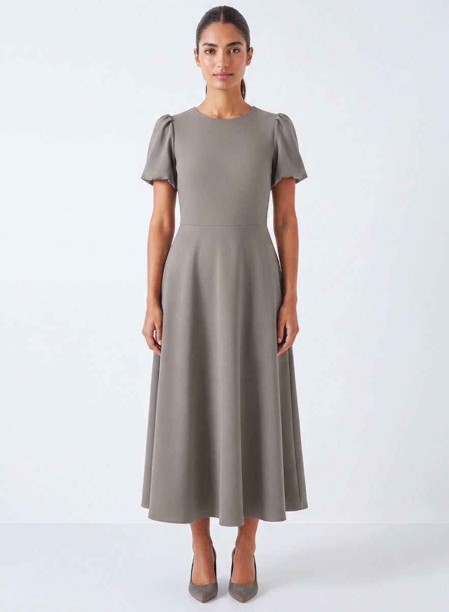 Khaki Green Round Neck Sleeve Dress