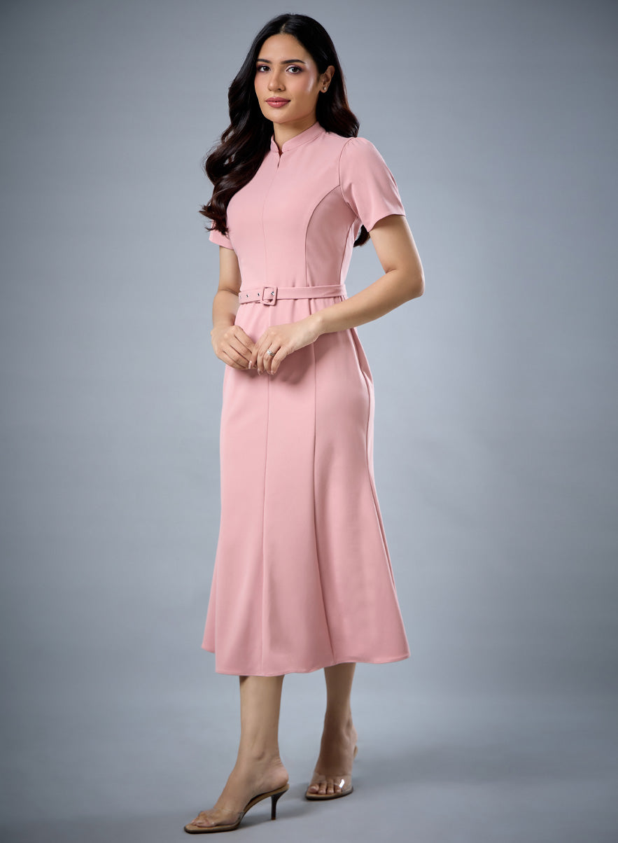 Fish Tail Short Sleeve Collar Dress