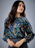 Long Sleeve Bold Green Floral Top