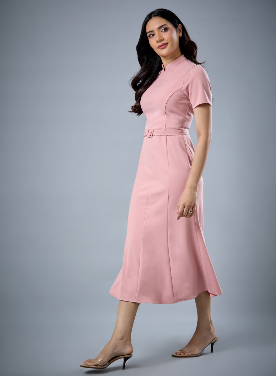 Fish Tail Short Sleeve Collar Dress