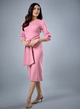 Waist Tie Ponte Bodycon Pink Dress