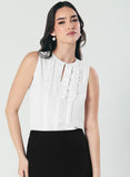 Frill And Pintuck Detailed Off-White Top