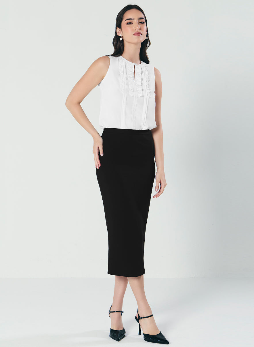 Frill And Pintuck Detailed Off-White Top