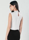 Pleated Cowl Satin Sleeveless White Top