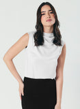 Pleated Cowl Satin Sleeveless White Top