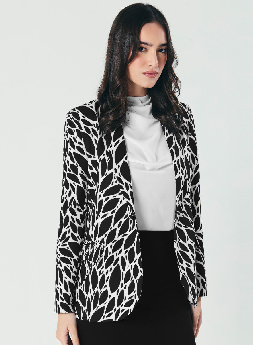 Printed Black And White Trendy Blazer
