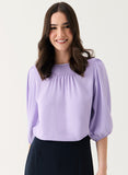 Front Pin-Tuck Neck Detailed Long-Sleeve Top