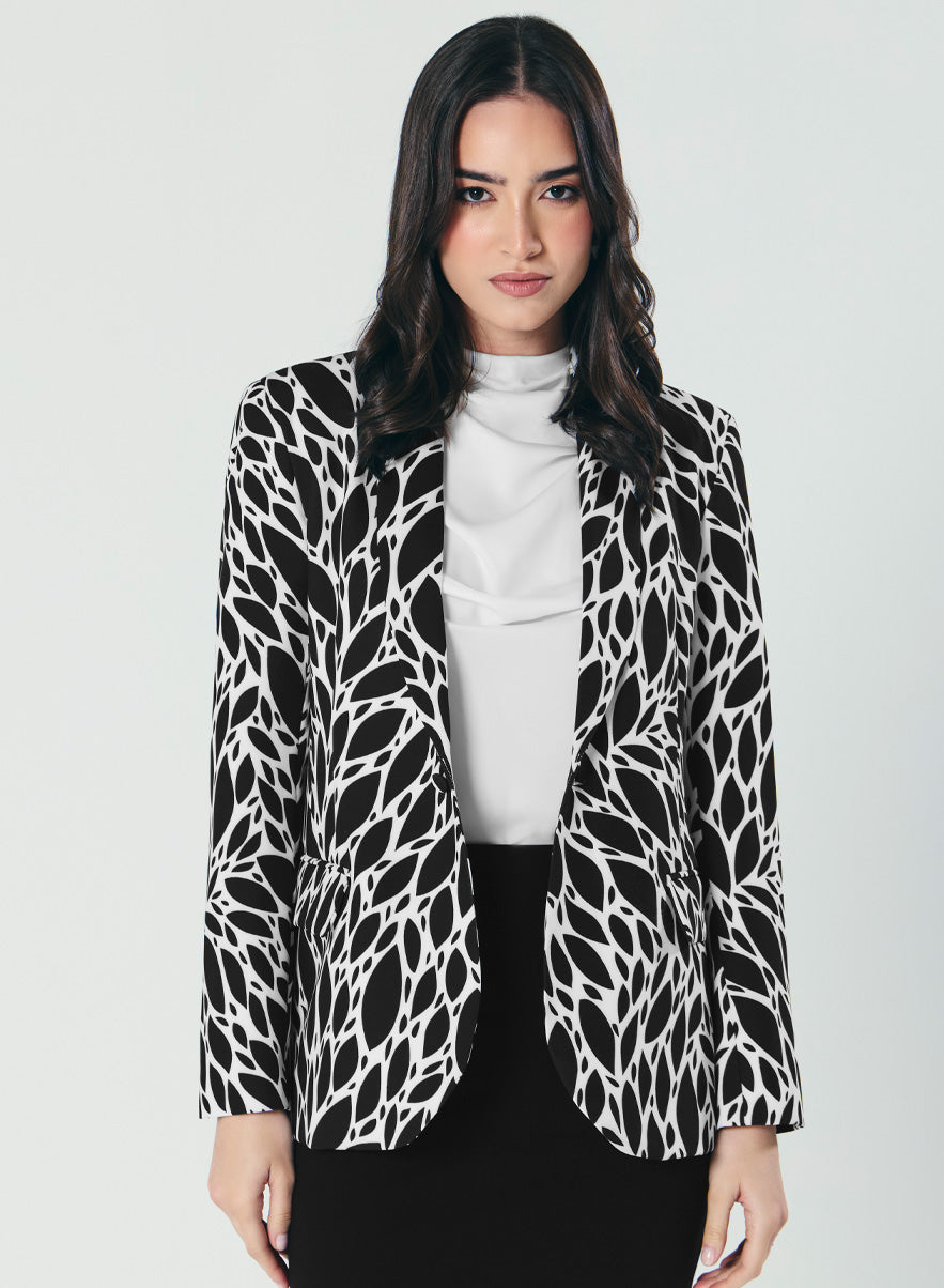 Printed Black And White Trendy Blazer