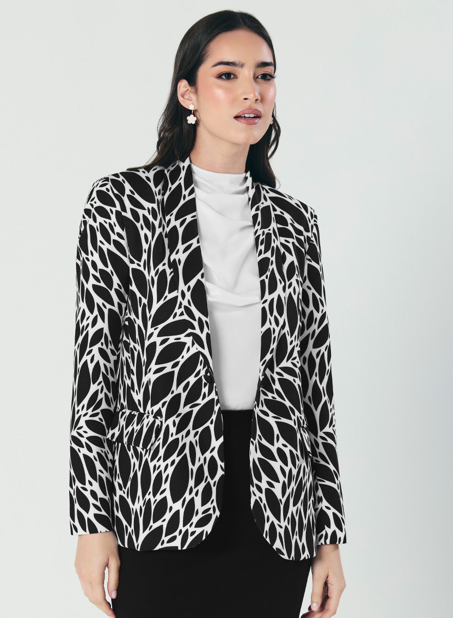 Printed Black And White Trendy Blazer