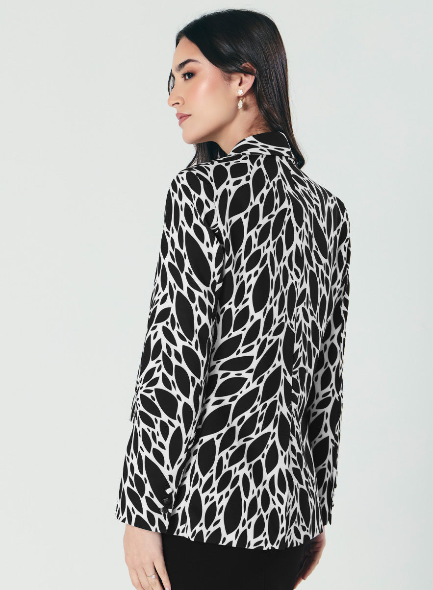 Printed Black And White Trendy Blazer