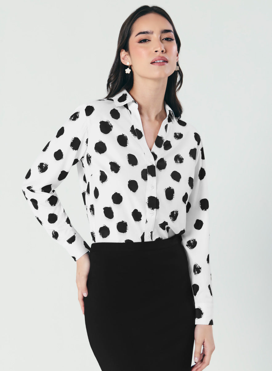 Deep V Neck Printed Chiffon Top