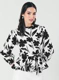 Black And White Floral Peplum Top