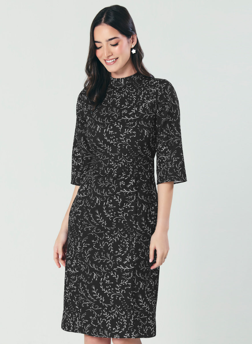 Half Flared Sleeve Printed Midi Dress