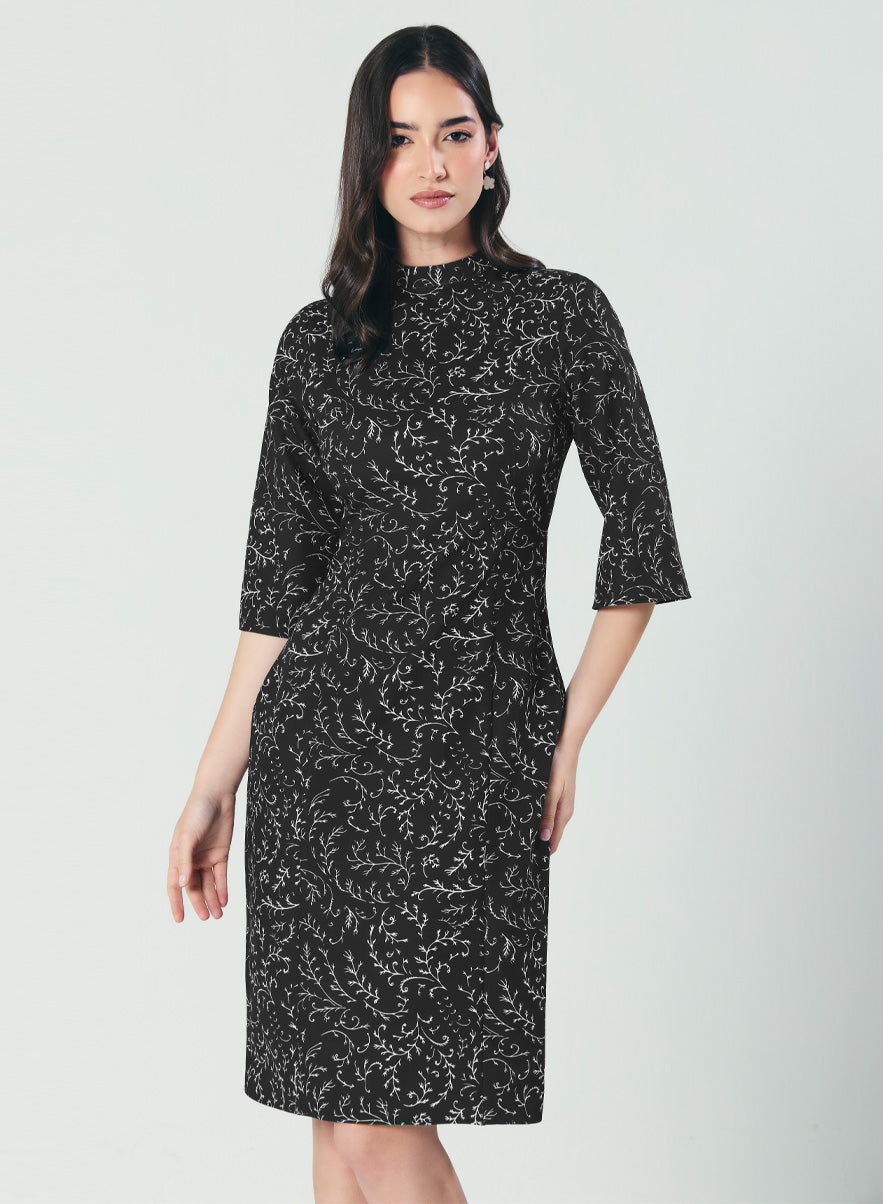 Half Flared Sleeve Printed Midi Dress
