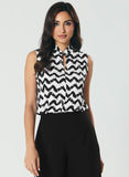 Sleeveless Printed Twisted Collar Stylish Top