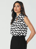 Sleeveless Printed Twisted Collar Stylish Top