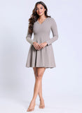 Long Sleeve VNeck Grey Skater Dress