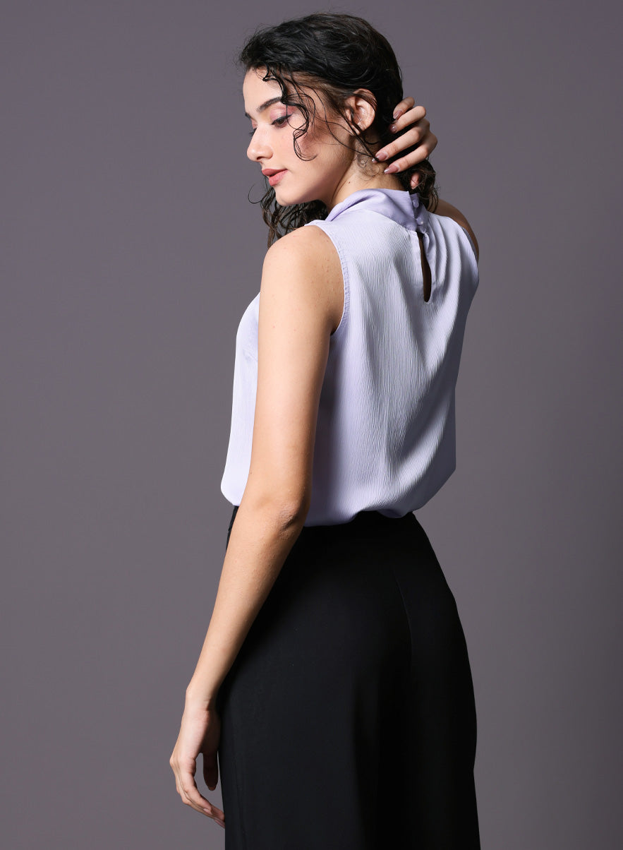 Twisted Neck Sleeveless Lavender Top