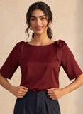 Maroon Double Bow Detail Satin Top
